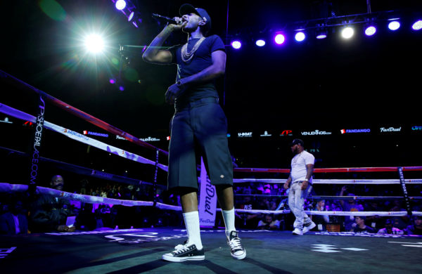 Rapper Nipsey Hussle performs before a boxing match between Andre Ward and Paul Smith at the Oracle Arena in Oakland, California, in 2015. Action Images via Andrew Couldridge/Reuters