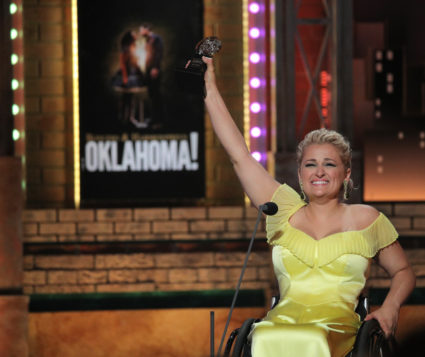 Ali Stroker accepts the Featured Actress in a Musical award for "Rodgers and Hammerstein's Oklahoma!" Photo by Brendan McDermid/Reuters