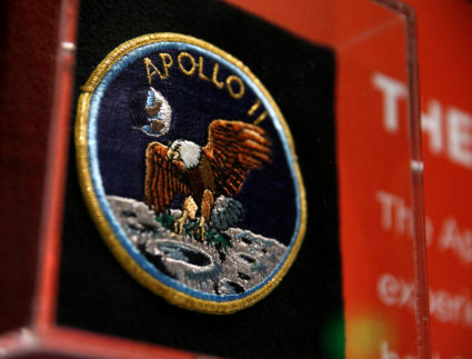 An Apollo 11 mission patch is seen on the anniversary of the Apollo 11 mission launch at the "Destination Moon: The Apollo 11 Mission" exhibit at the Museum of Flight in Seattle, Washington. Photo by Lindsey Wasson/Reuters