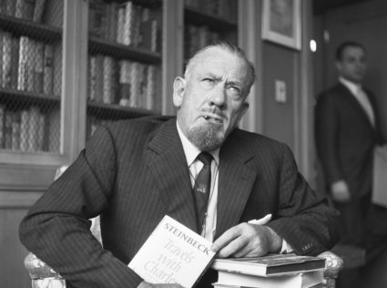 Author John Steinbeck holds a press conference after being awarded the 1962 Nobel Prize for Literature. Photo courtesy of Getty Images