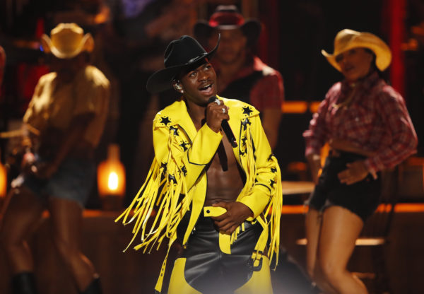 Lil Nas X performs his hit single "Old Town Road" during the 2019 Stanley Cup Final Party at Boston's City Hall Plaza in Boston on May 27, 2019. Photo by Nathan Klima for The Boston Globe via Getty Images