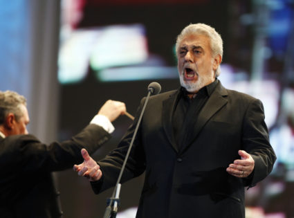 Spanish tenor Placido Domingo performs during a free open-air concert along the 9 de Julio Avenue next to the Obelisk, in Buenos Aires on March 24, 2011. Photo by Martin Acosta/Reuters