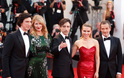 Actors Adam Driver, Laura Dern and Scarlett Johansson, director Noah Baumbach and producer David Heyman pose during red carpet arrivals for the 76th Venice Film Festival and the screening of the film "Marriage Story" on August 29, 2019 Photo by Yara Nardi/Reuters