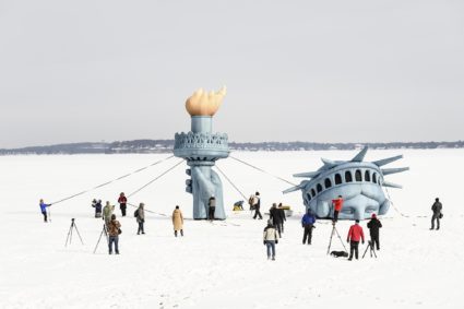 Lady Liberty atop Lake Mendota, seen in February 2019. Photo by Jeff Miller. Photo courtesy of the University of Wisconsin-Madison.