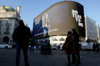 A film trailer for the 25th installment in the James Bond series entitled "No Time to Die" is displayed at Piccadilly Circus in London. Photo by Lisi Niesner/Reuters