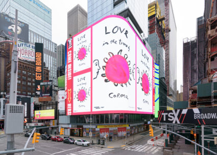 A public service announcement created by Maira Kalman that'll appear on Times Square's digital screens. Photo by Ian Douglas. Photo courtesy of Times Square Arts