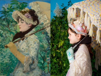 On the left, Nicolaes Pickenoy's "Portrait Of A Young Woman." On the right, a recreation of the 1632 painting, with a toilet paper collar. Painting courtesy of J. Paul Getty Museum. Photo recreation by Bryan Beasley