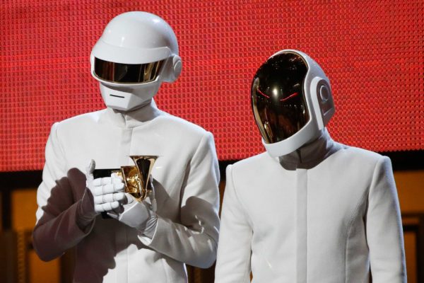 Daft Punk accept the award for record of the year for "Get Lucky" at the 56th annual Grammy Awards in Los Angeles, in January 2014.