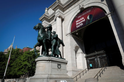 A statue of Theodore Roosevelt is seen outside the American Museum of Natural History in Manhattan after it was announced that the statue will be removed amid anti-racism protests across the United States in New York City, New York, U.S., June 22, 2020.