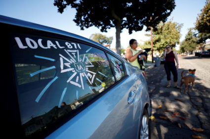 FILE PHOTO: The adorned windows of the car belonging to script coordinator Amy Thurlow, a member of the IATSE Local 871, a...