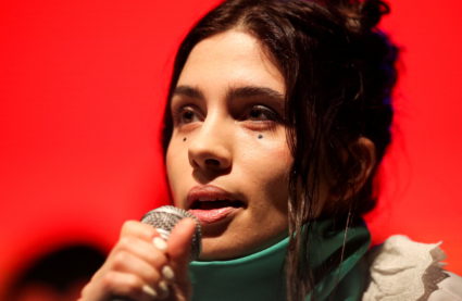 FILE PHOTO: Nadezhda Tolokonnikova, member of Russian punk band Pussy Riot, speaks during a news conference at Niceto in B...
