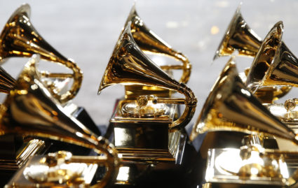 Grammy Awards trophies are displayed backstage during the pre-telecast of the 60th Annual Grammy Awards Show in New York, U.S., January 28, 2018. Photo by Carlo Allegri/REUTERS