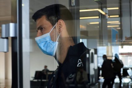 Serbian tennis player Novak Djokovic arrives at Nikola Tesla Airport, after the Australian Federal Court upheld a government decision to cancel his visa to play in the Australian Open, in Belgrade, Serbia January 17, 2022. Photo by Christopher Pike/REUTERS