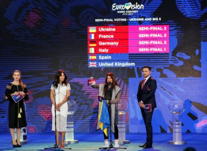 FILE PHOTO: Crimean Tatar singer Jamaladinova and Ukrainian singer Lyzhychko attend draw for semi-finals of 2017 Eurovisio...