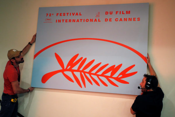 Workers install a sign with a Palme d'Or Symbol in the festival palace during preparations before the start of the 72nd Cannes Film Festival in Cannes, France on May 13, 2019. Photo by Regis Duvignau/REUTERS