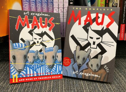 Two books of the graphic novel "Maus" by American cartoonist Art Spiegelman are pictured in this illustration in Pasadena