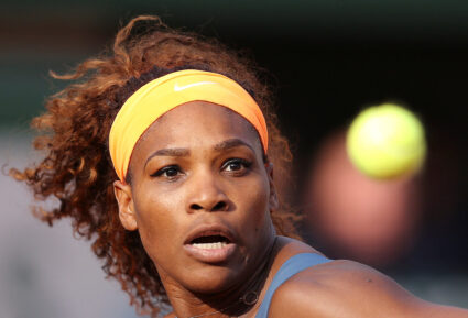 FILE PHOTO: Williams of the U.S. eyes the ball during her women's singles semi-final match against Errani of Italy at the ...