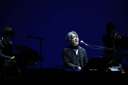 Sakamoto of Japanese electropop band "Yellow Magic Orchestra" performs during a concert in Gijon