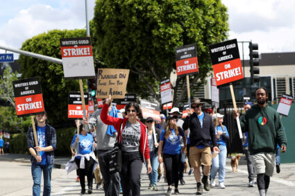 FILE PHOTO: Members of the Writers Guild of America protest in California