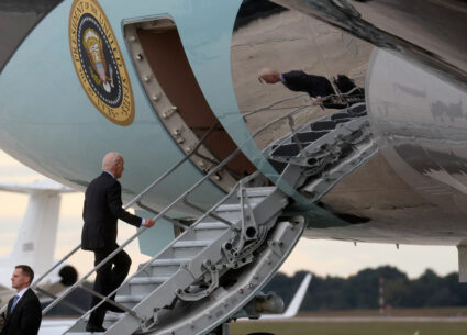 U.S. President Joe Biden boards Air Force One for travel to Tel Aviv, Israel, from Joint Base Andrews, Maryland, U.S., October 17, 2023. Photo by Leah Millis/REUTERS