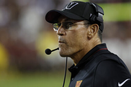 Washington Commanders head coach Ron Rivera looks on from the sidelines against the Chicago Bears during the third quarter at FedExField in Landover, Maryland on Oct 5, 2023. Photo by Geoff Burke-USA TODAY Sports/REUTERS