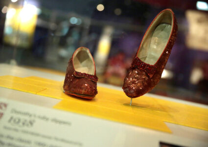 The Ruby Red Slippers worn by Judy Garland in the movie the "Wizard of Oz" are displayed at the Smithsonian Museum of American History in Washington, U.S., April 18, 2017. Photo by Joshua Roberts/Reuters