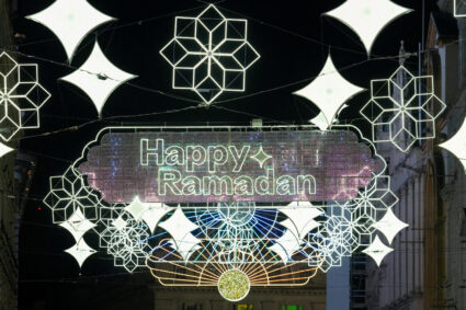 Light displays light up in central London to celebrate the start of Ramadan, in London, Britain, March 7, 2024. Photo by Maja Smiejkowska/Reuters