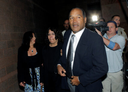 FILE PHOTO: O.J. Simpson and sister arrive for verdict in his trial at the Clark County Regional Justice Center in Las Vegas